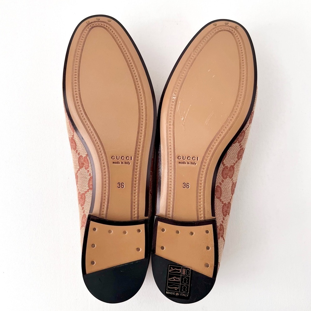 GUCCI || Jordaan Horsebit GG Monogram Canvas Loafer Flat Beige Rust Brown New 6 - Picture 9 of 13